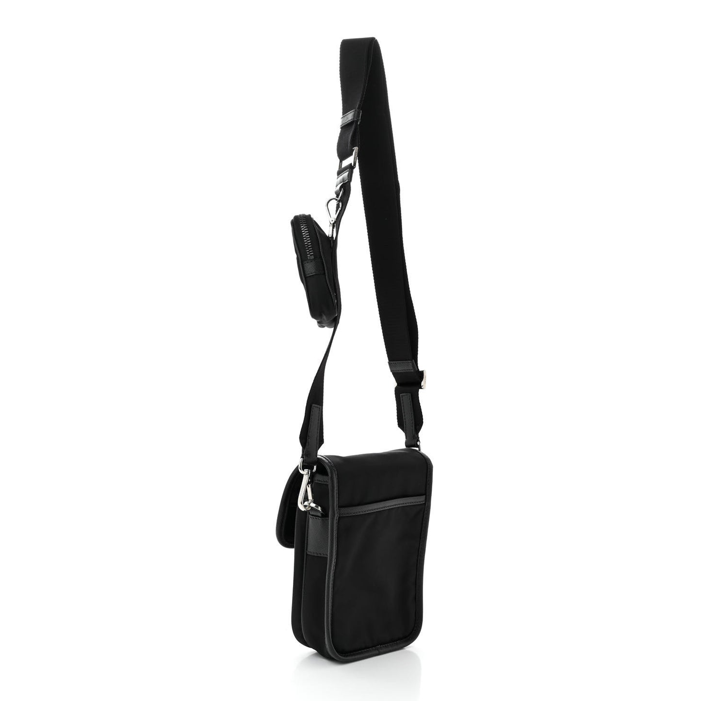 Re-Nylon Saffiano Mini Pocket Single Snap Buckle Messenger Bag Black