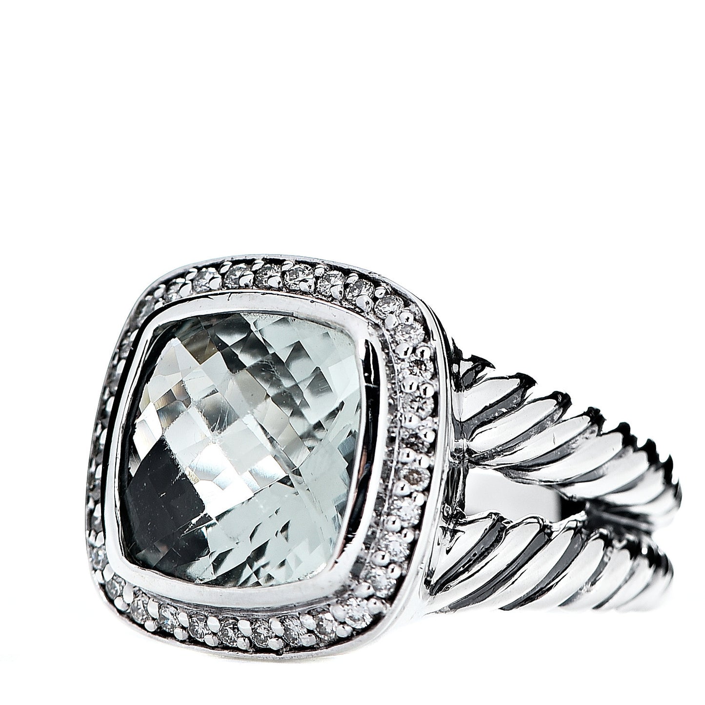 Sterling Silver Diamond Prasiolite 11mm Albion Ring 54 7