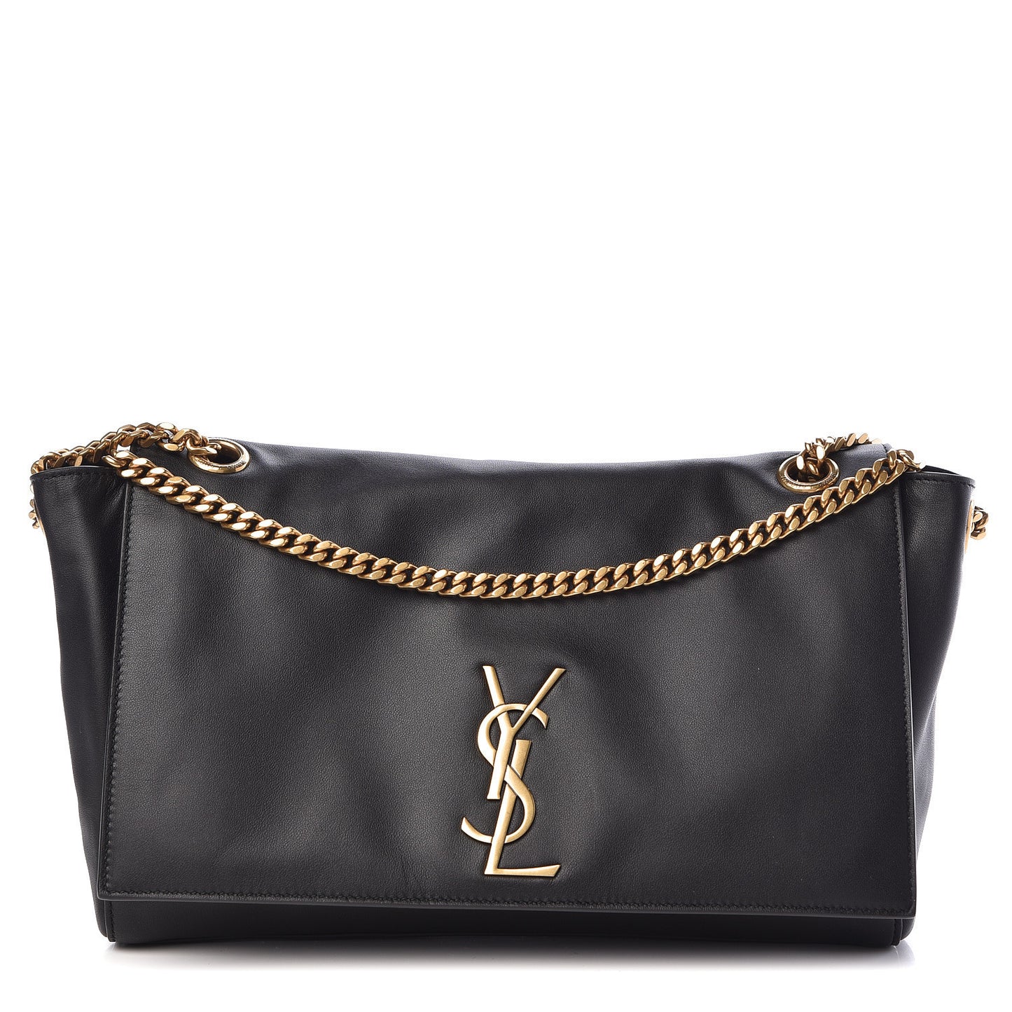 Smooth Calfskin Suede Medium Reversible Monogram Kate Satchel Black