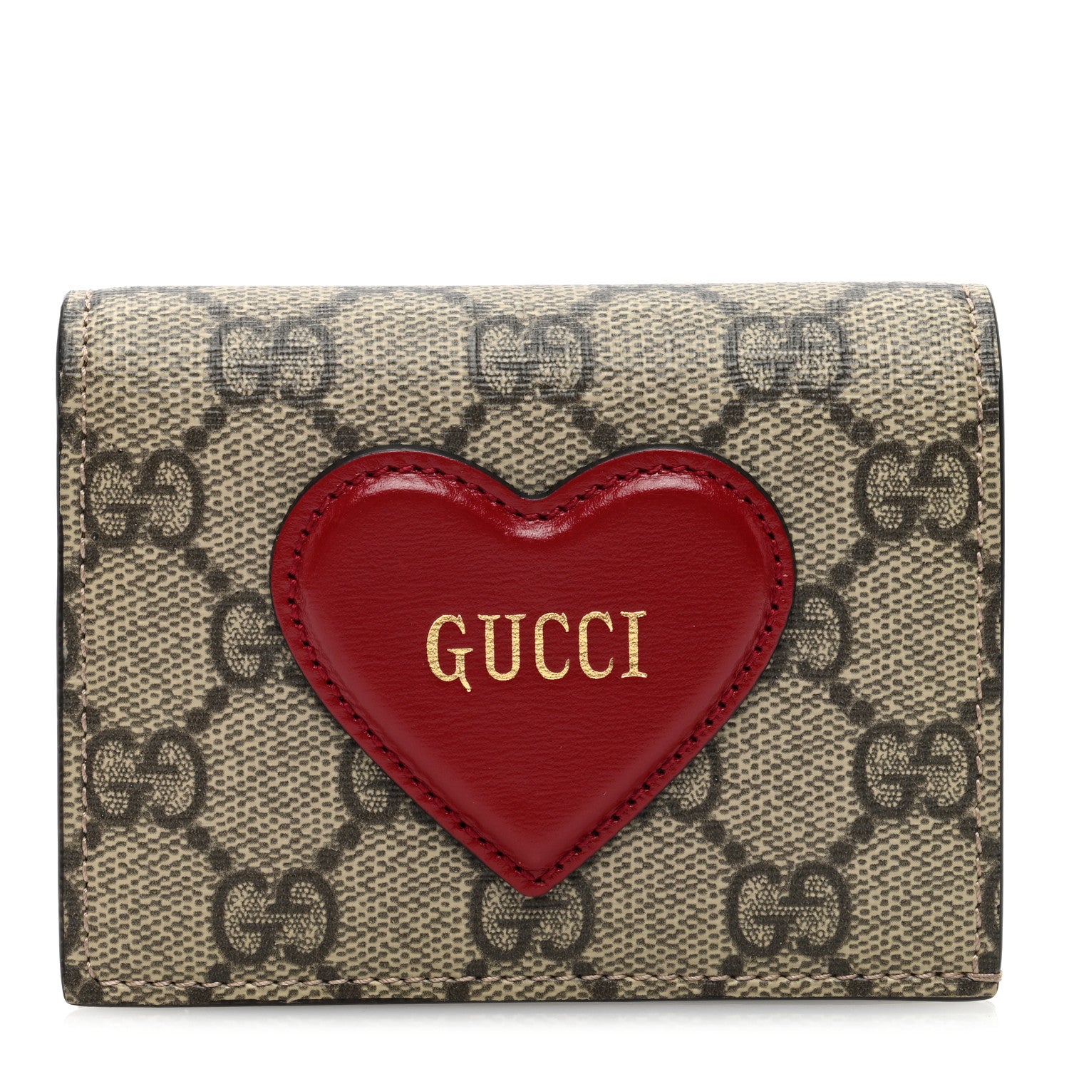 Gucci GG Supreme Monogram Script Logo Heart Card Case New Cherry Red Beige New Acero 1 of 7