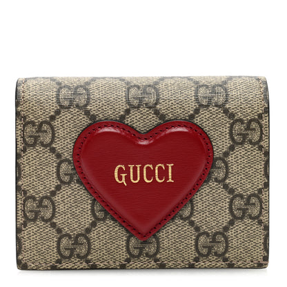 Gucci GG Supreme Monogram Script Logo Heart Card Case New Cherry Red Beige New Acero 1 of 7