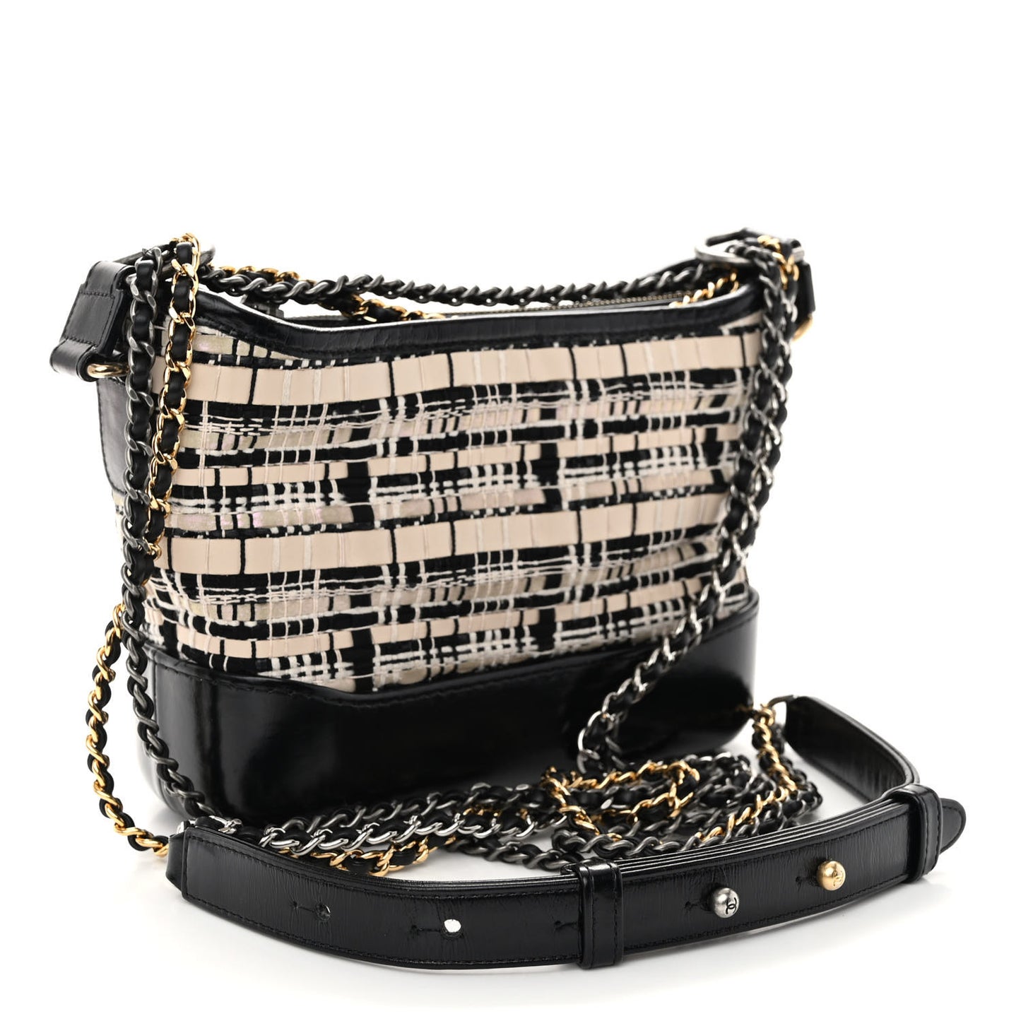 Tweed Calfskin Quilted Small Gabrielle Hobo Black Multicolor