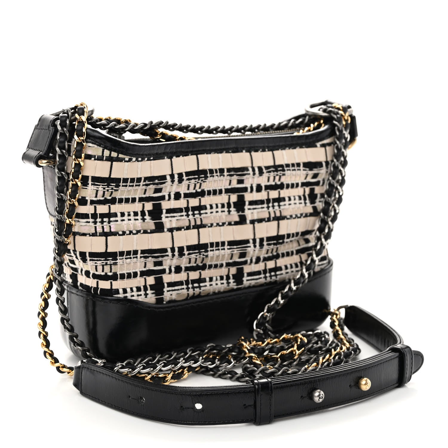 Chanel Tweed Calfskin Quilted Small Gabrielle Hobo Black Multicolor 2 of 8