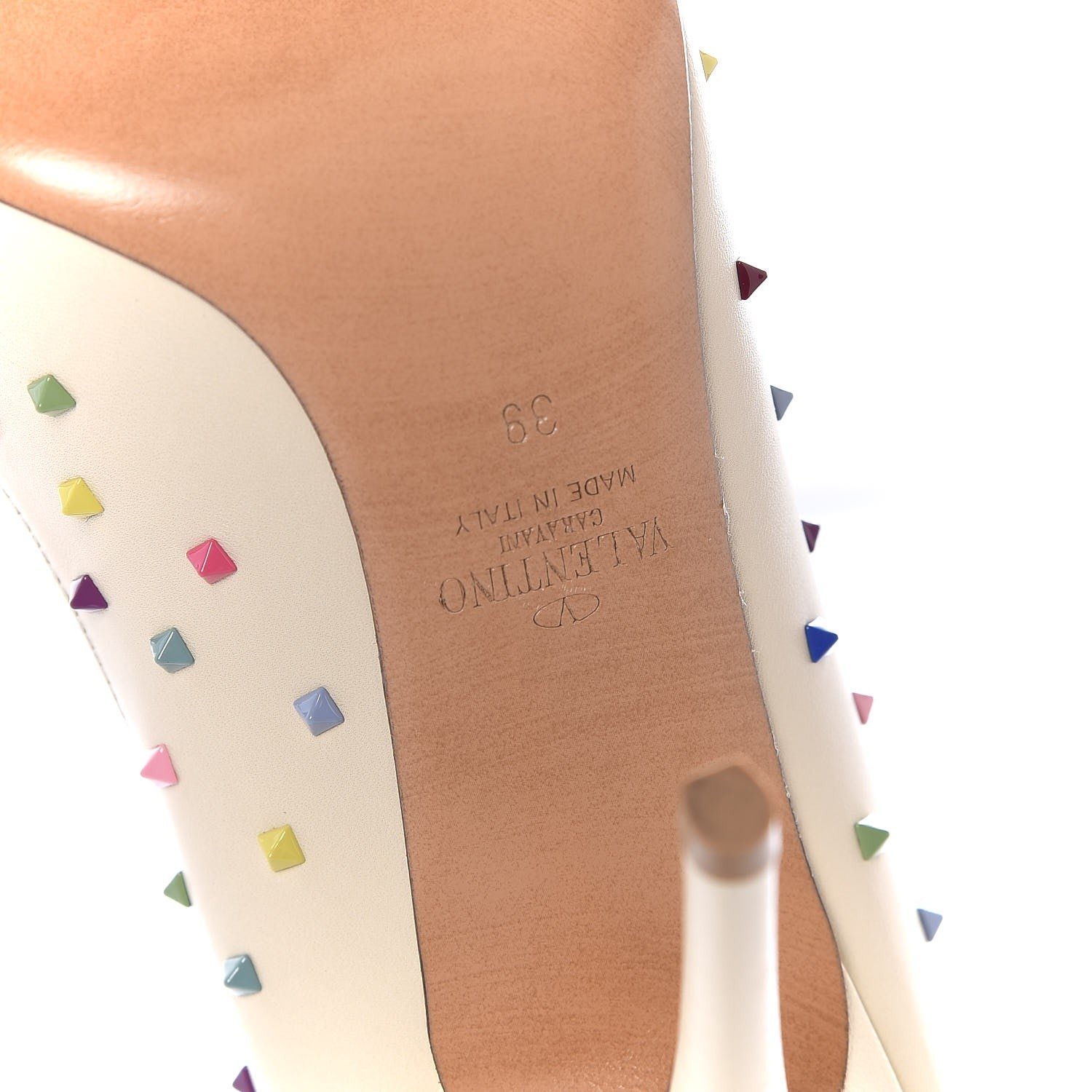 Valentino Garavani Calfskin Rainbow Rockstud Pumps 39 Light Ivory 6 of 7