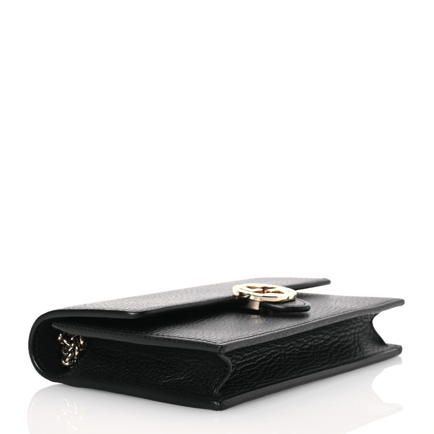 Dollar Calfskin Interlocking G Chain Wallet Black