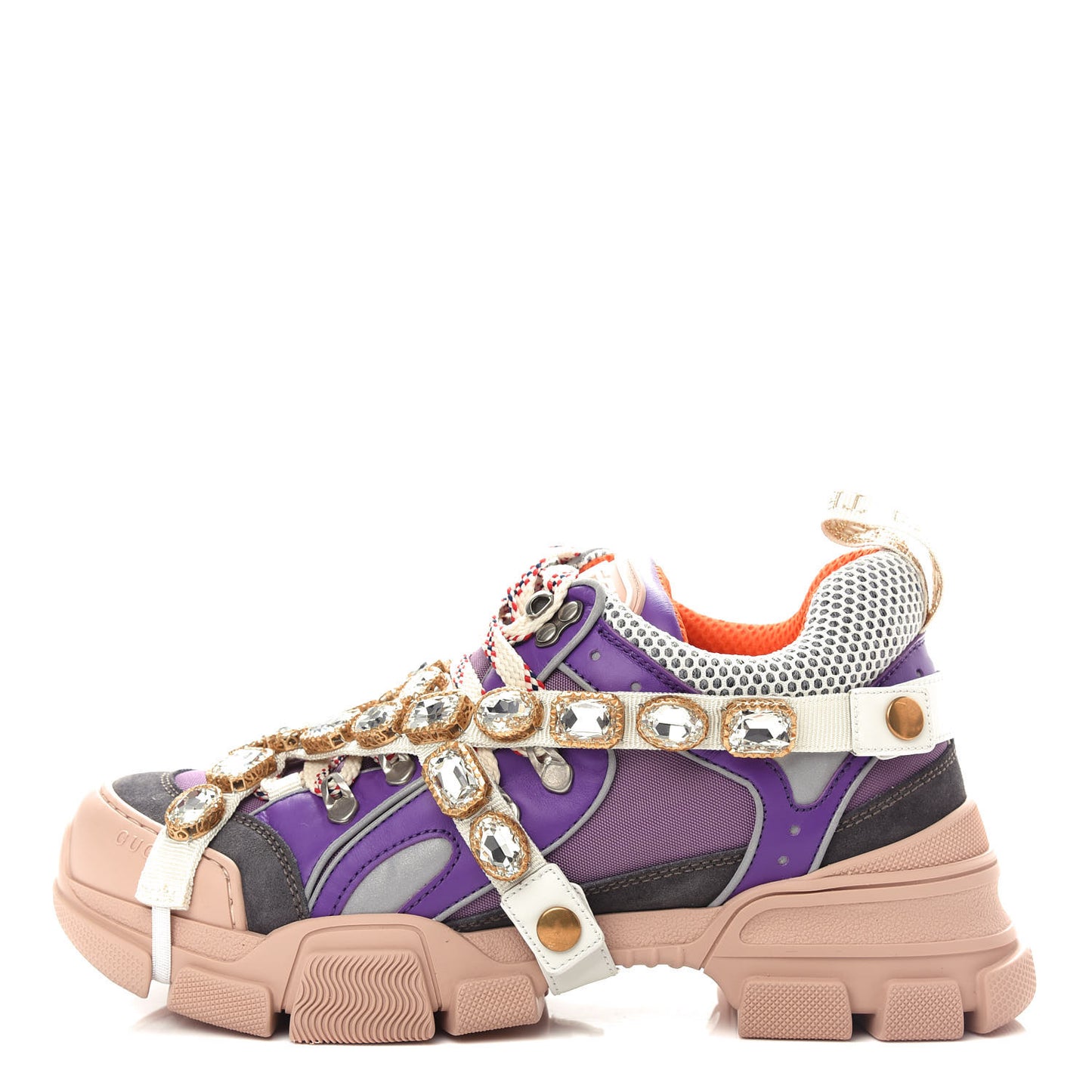 X SEGA Nylon Calfskin Suede Removable Crystals Womens Flashtrek Sneakers 40 New Lavender Loess Shine Purple