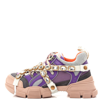 Gucci X SEGA Nylon Calfskin Suede Removable Crystals Womens Flashtrek Sneakers 40 New Lavender Loess Shine Purple 1 of 11