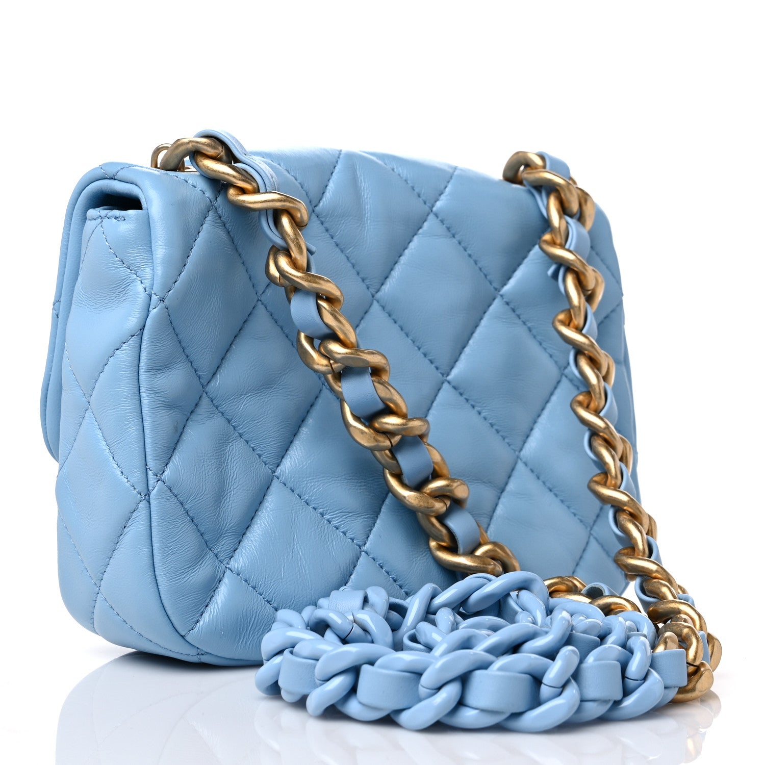 Chanel Lambskin Quilted Mini Lacquered Chain Flap Light Blue 3 of 12
