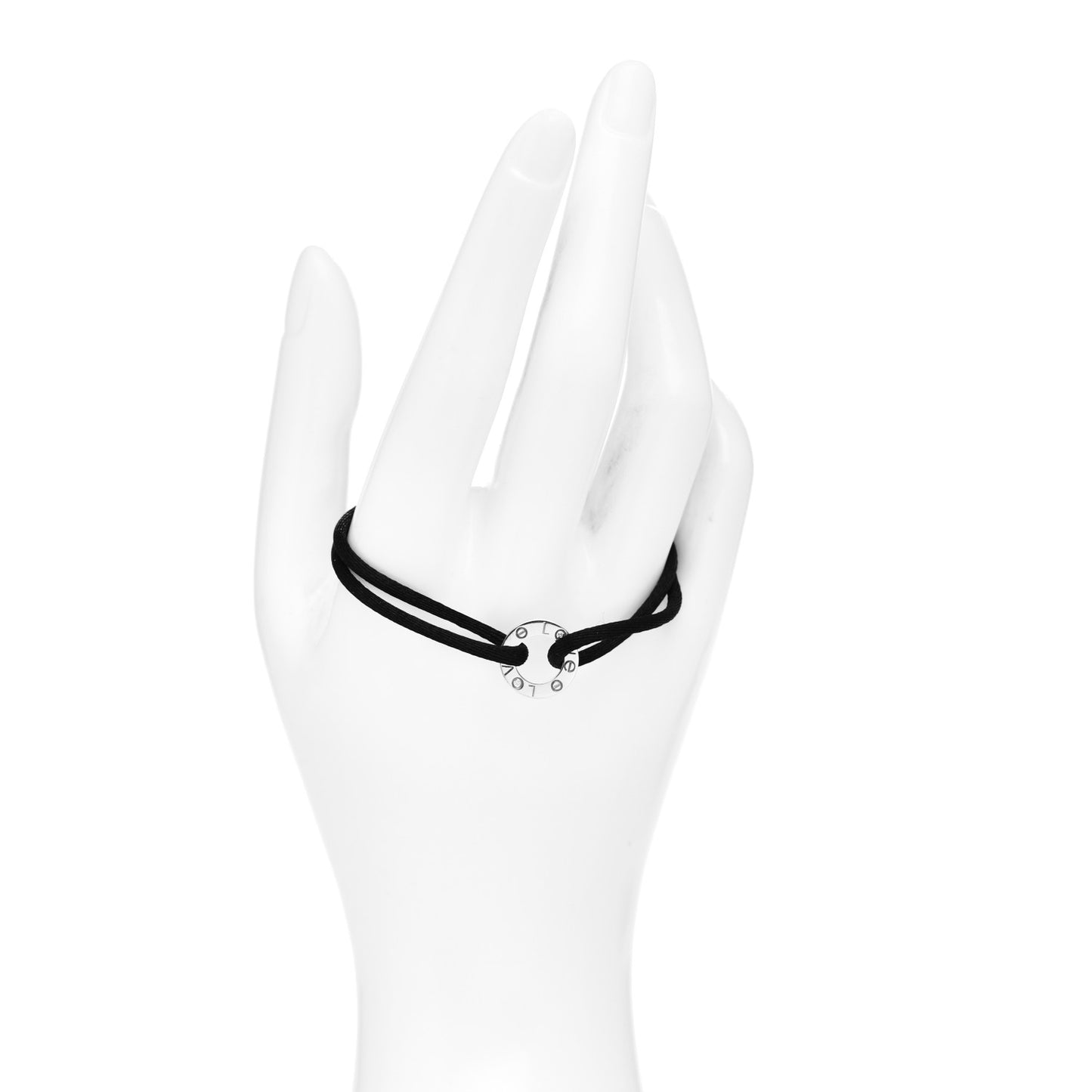18K White Gold Diamond LOVE Adjustable Cord Bracelet Black