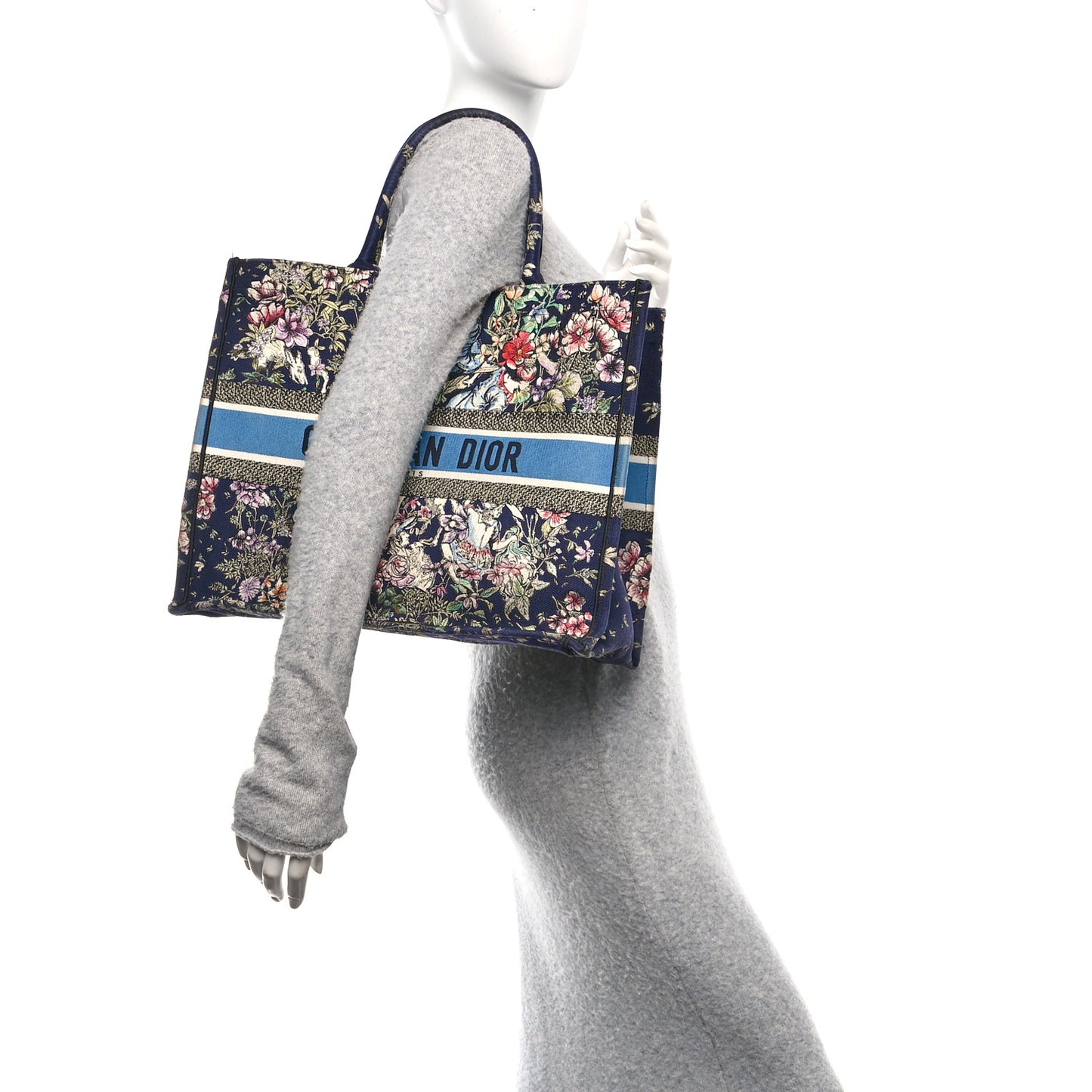 Canvas Embroidered Large Toile de Jouy Book Tote Blue Multicolor