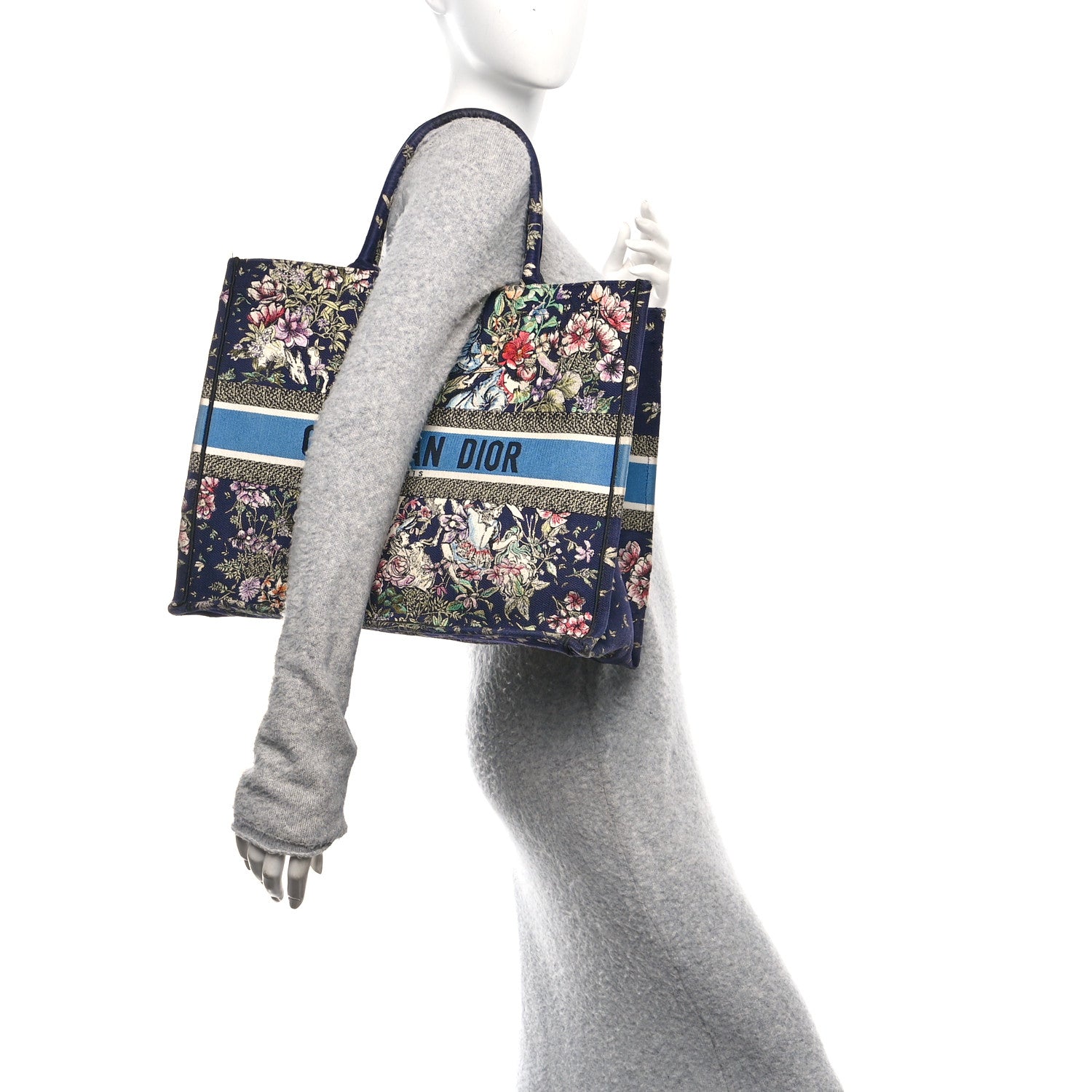 Christian Dior Canvas Embroidered Large Toile de Jouy Book Tote Blue Multicolor 3 of 12