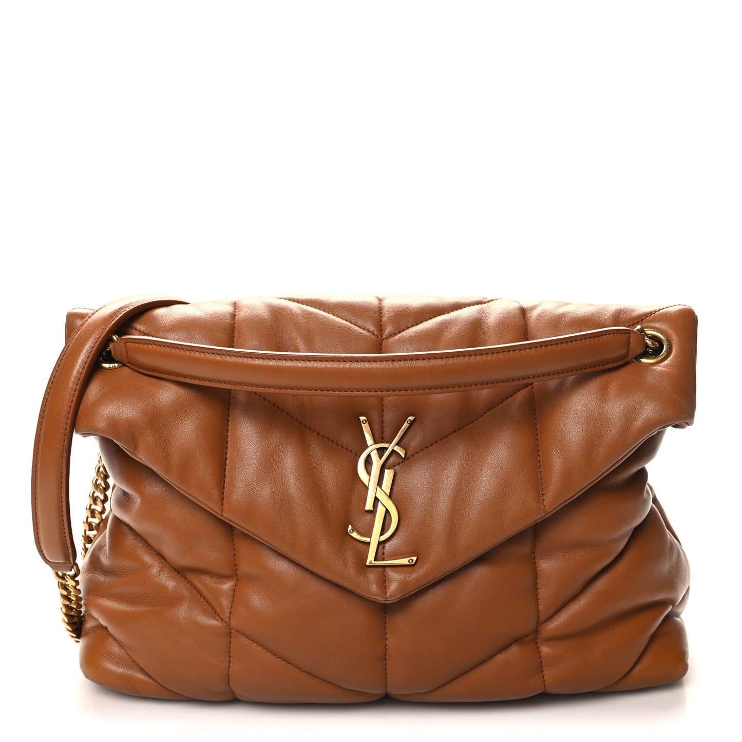 Lambskin Quilted Medium Loulou Puffer Monogram Chain Satchel Miel Dark
