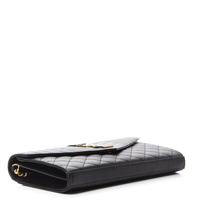 Saint Laurent Grain De Poudre Mixed Matelasse Triquilt Monogram Chain Wallet Black 4 of 10