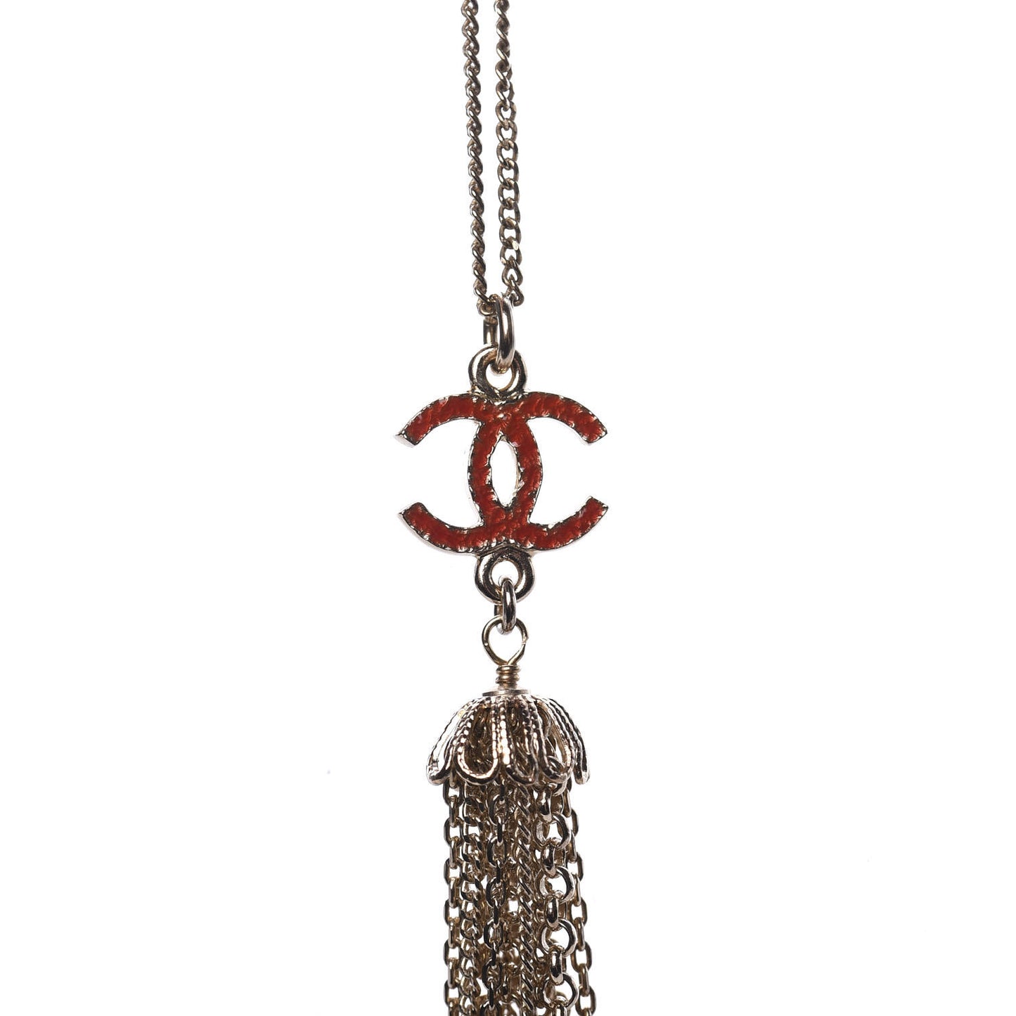 Enamel Bead Chain Tassel CC Necklace Gold
