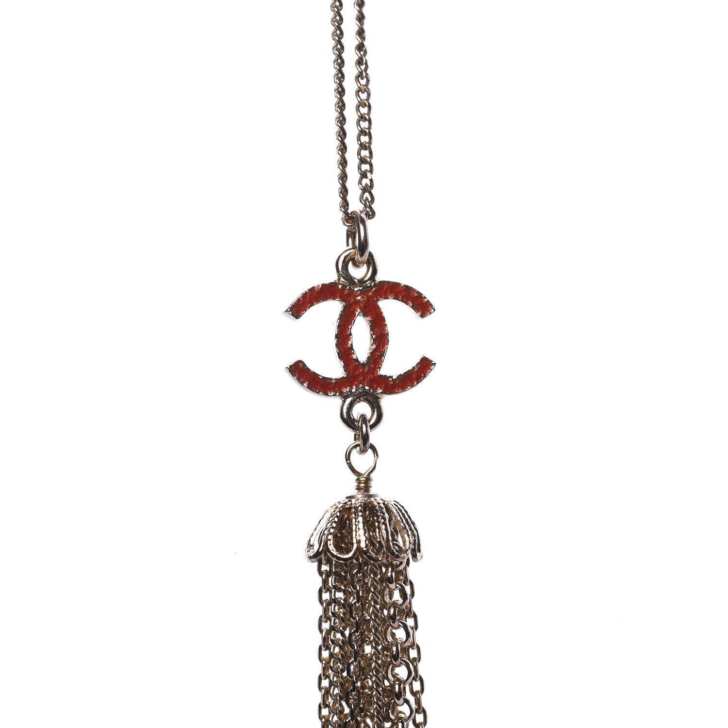 Chanel Enamel Bead Chain Tassel CC Necklace Gold 3 of 5
