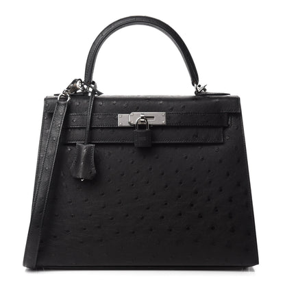 Hermes Ostrich Kelly Sellier 28 Black 1 of 11