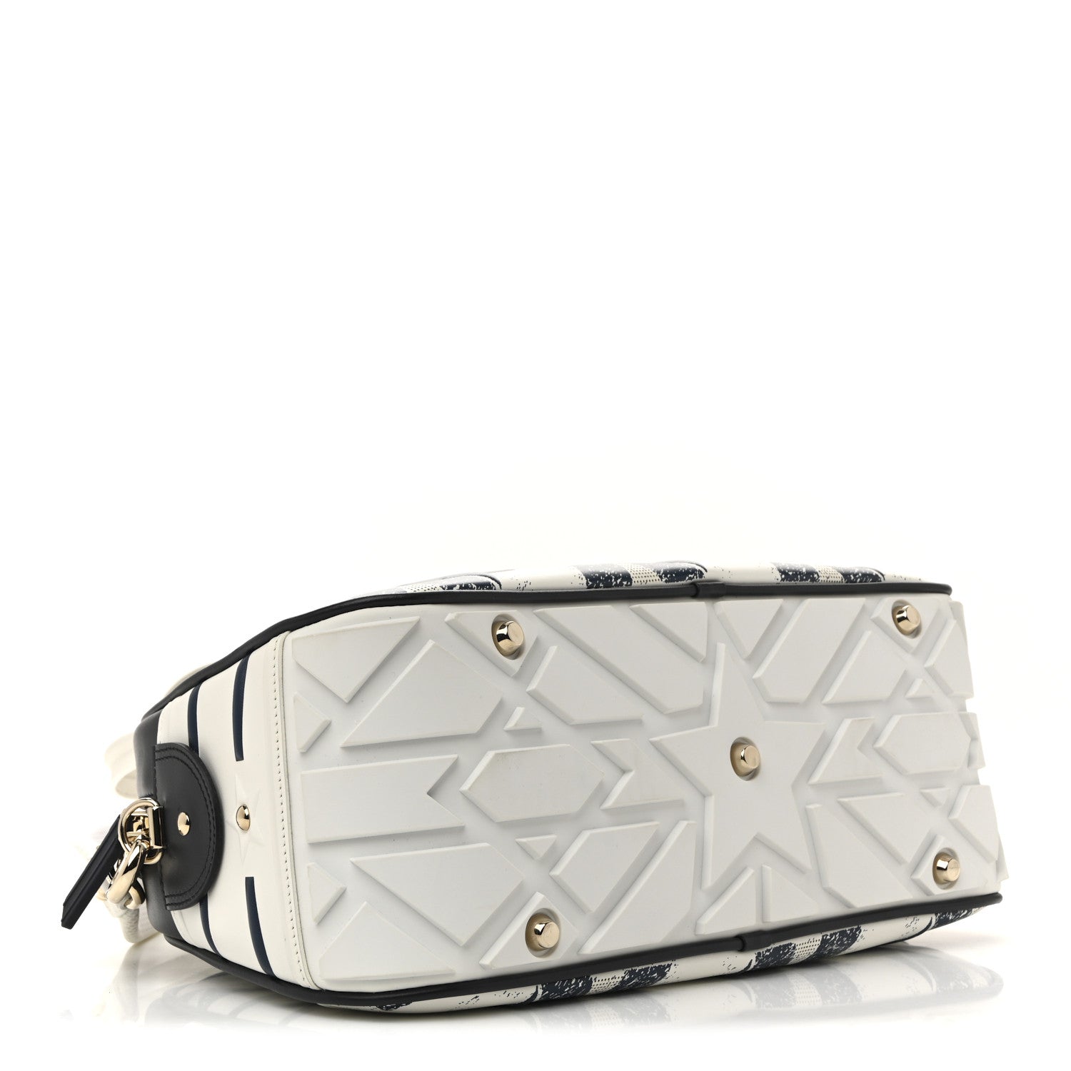 Christian Dior Calfskin Star Medium Dior Vibe Zip Bowling Bag White Blue 4 of 12