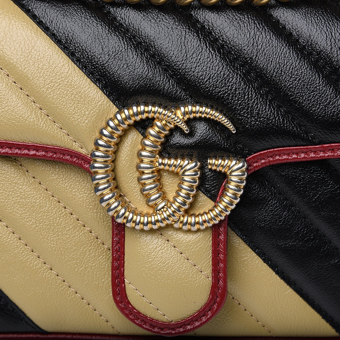 Azalea Calfskin Matelasse Diagonal Patchwork Mini Torchon GG Marmont Shoulder Bag Black Beige Romantic Cerise