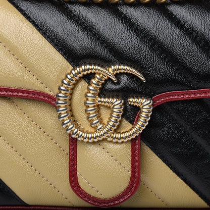 Gucci Azalea Calfskin Matelasse Diagonal Patchwork Mini Torchon GG Marmont Shoulder Bag Black Beige Romantic Cerise 9 of 9