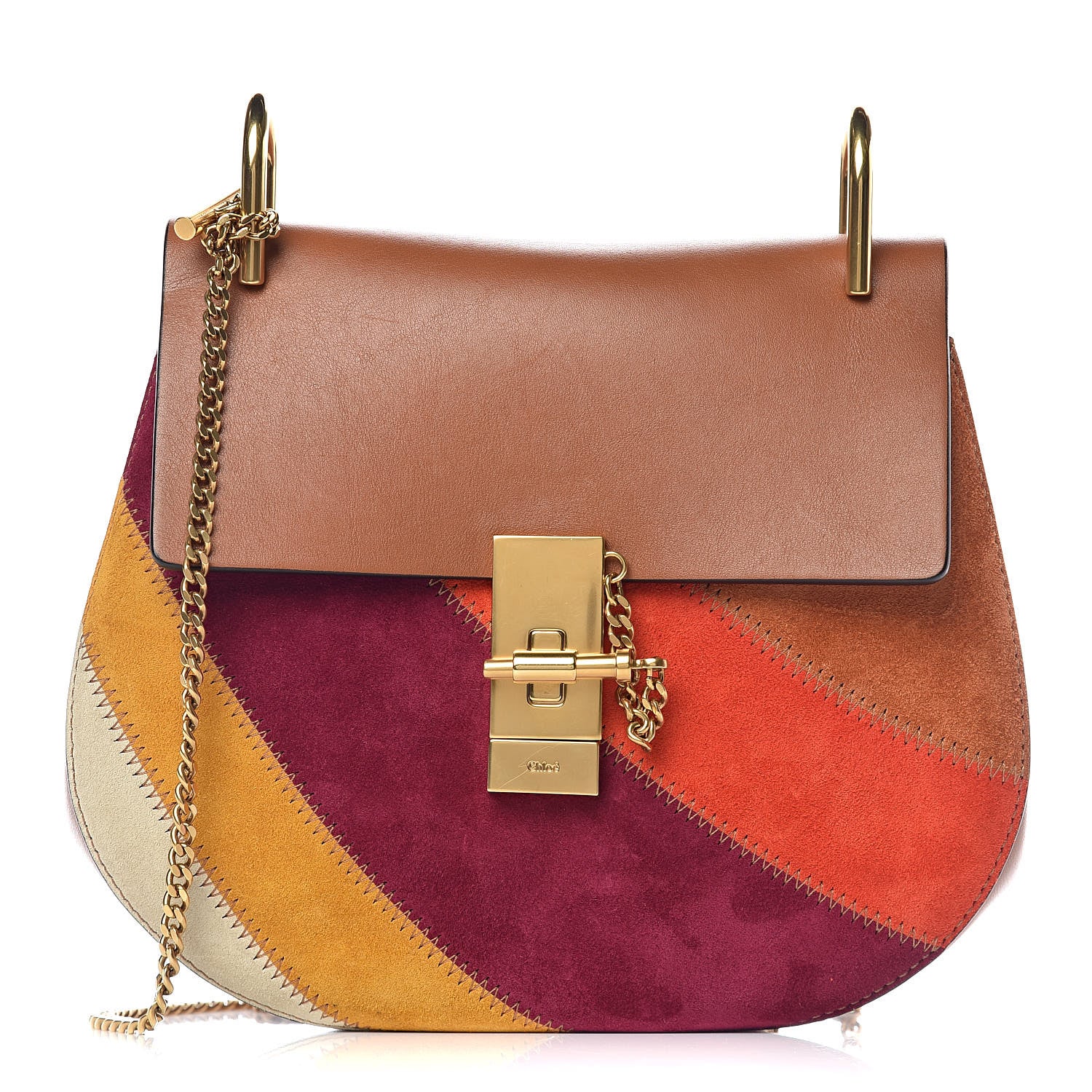 Chloe Calfskin Suede Rainbow Patchwork Drew Shoulder Bag Caramel 1 of 9