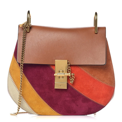 Chloe Calfskin Suede Rainbow Patchwork Drew Shoulder Bag Caramel 1 of 9