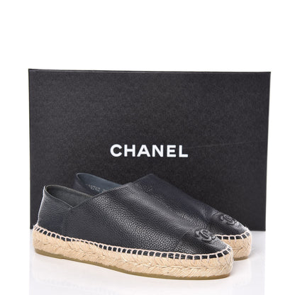 Chanel Grained Calfskin CC Espadrilles 36 Black Navy 10 of 10