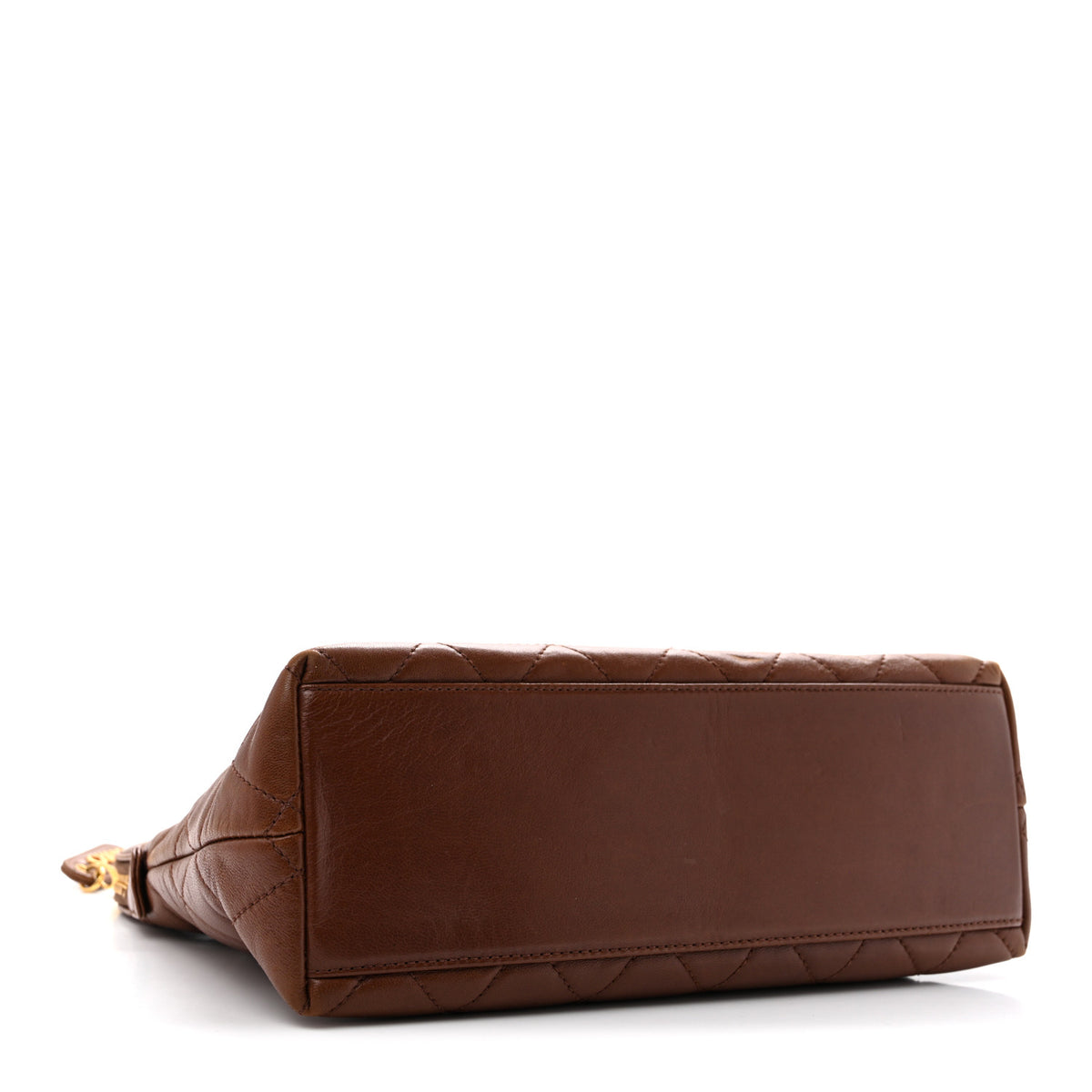 Lambskin Quilted Front Pocket Shopping Tote Brown