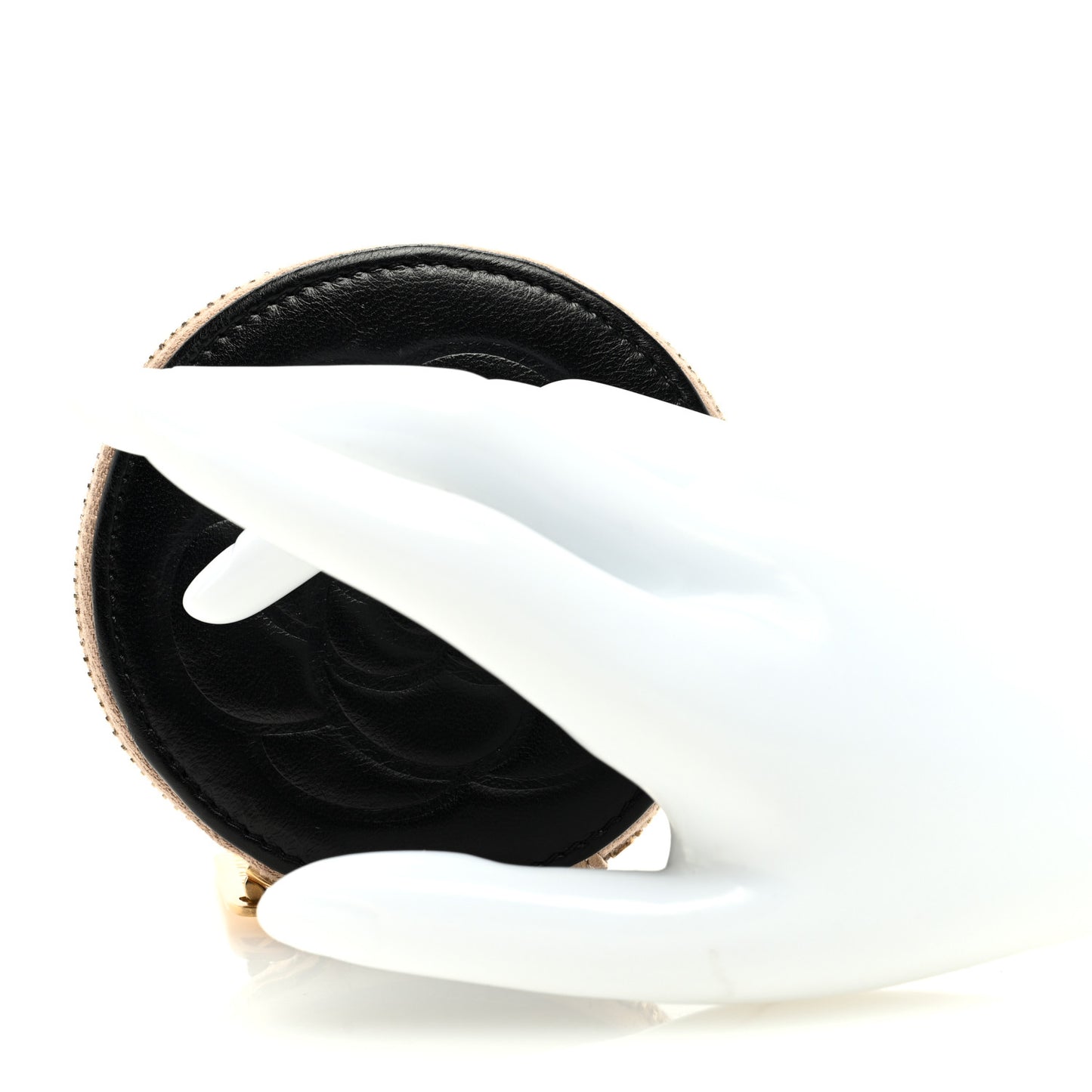 Lambskin Round Camellia CC Coin Purse Black