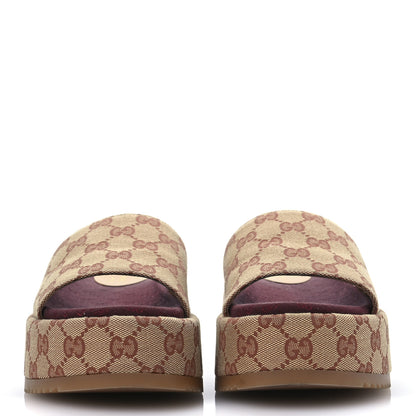 Gucci Canvas GG Monogram Angelina Platform Slide Sandals 36 Beige Ruggine 5 of 30