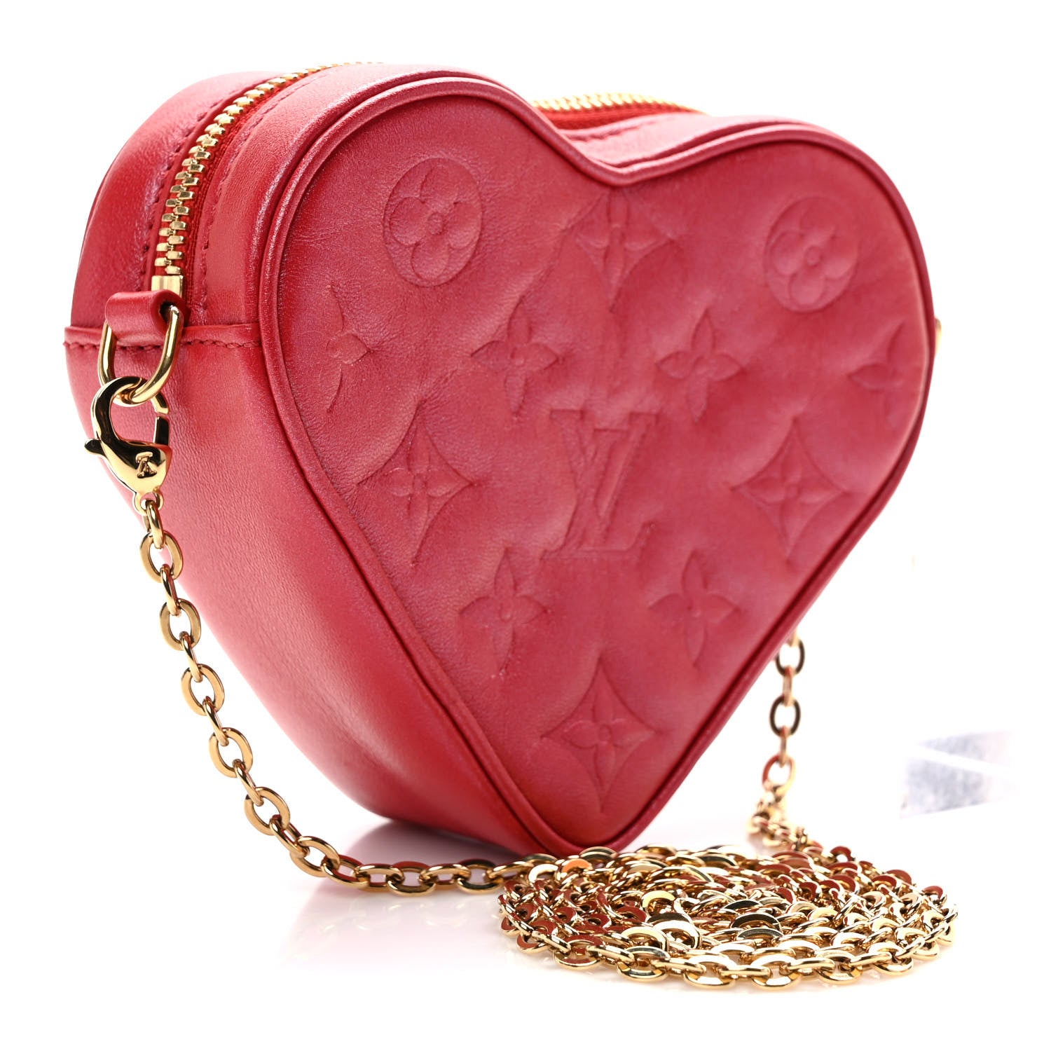 Louis Vuitton Lambskin Embossed Monogram Fall In Love Sac Coeur Heart Chain Bag Lipstick Red 3 of 9