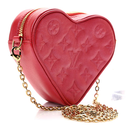 Louis Vuitton Lambskin Embossed Monogram Fall In Love Sac Coeur Heart Chain Bag Lipstick Red 3 of 9
