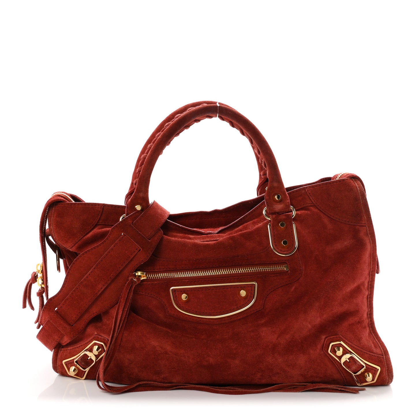 Baby Daim Suede Gold Metallic Edge Hardware City Bois De Rose Fonce
