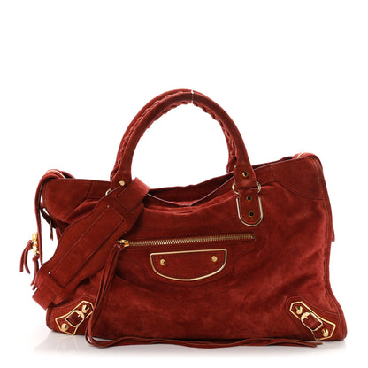 Balenciaga Baby Daim Suede Gold Metallic Edge Hardware City Bois De Rose Fonce 1 of 12