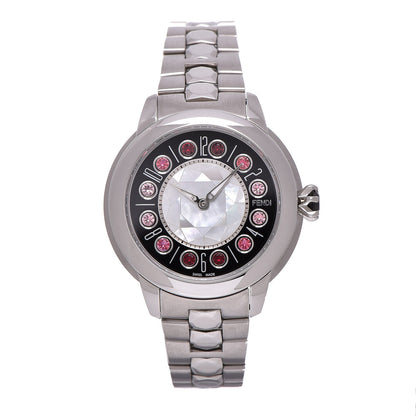 Fendi Stainless Steel Mother of Pearl Topaz Spinel 33mm Ishine Rotating Gem Quartz Watch Black 1 of 9