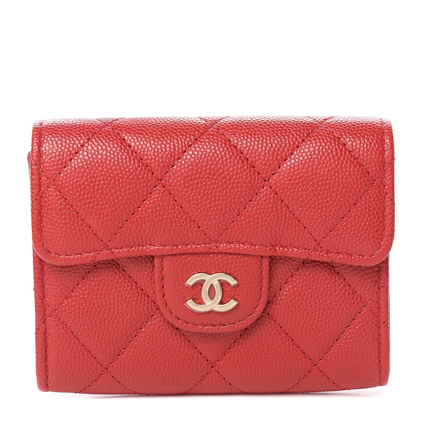 Caviar Quilted Flap Card Holder Wallet Red
