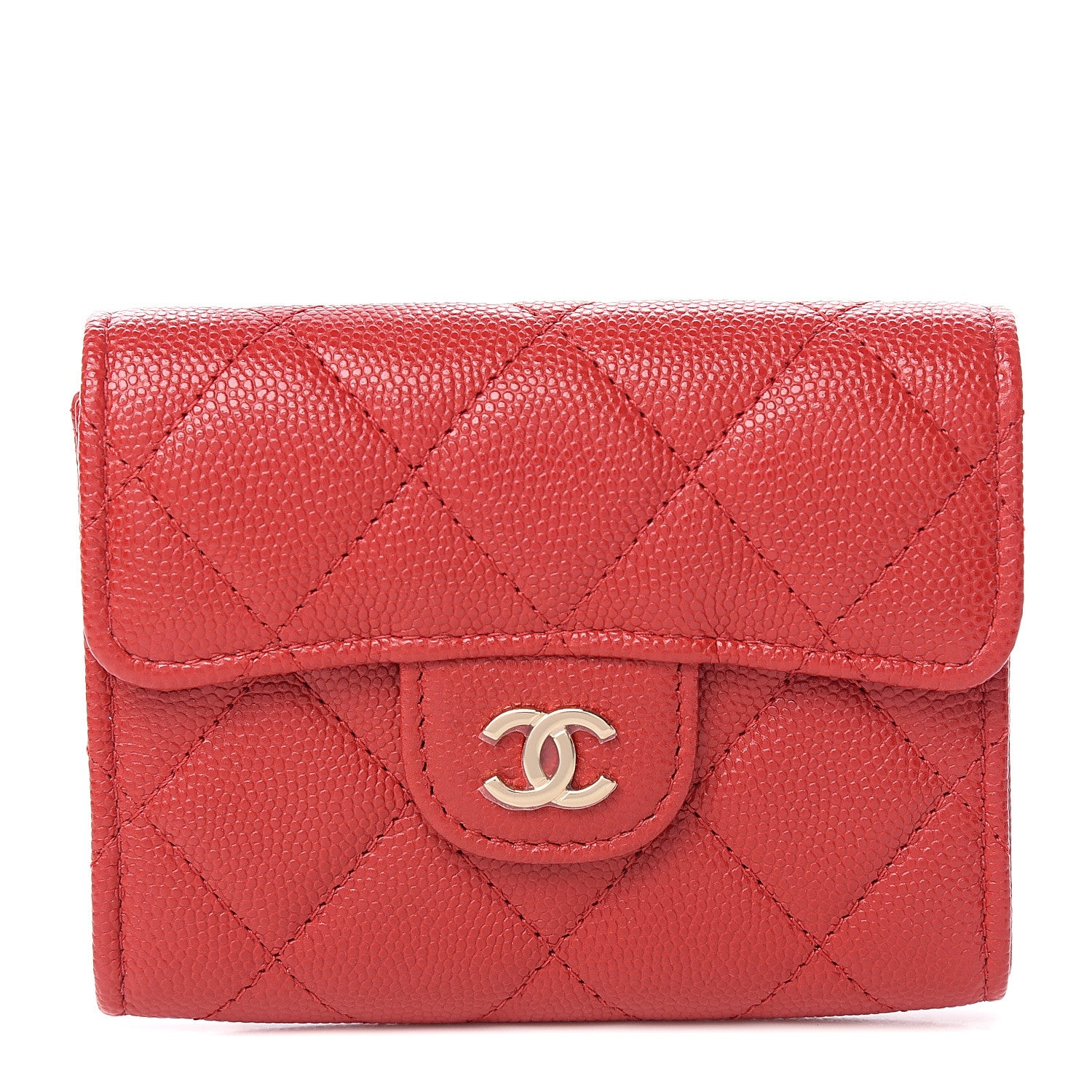 Chanel Caviar Quilted Flap Card Holder Wallet Red 1 of 8
