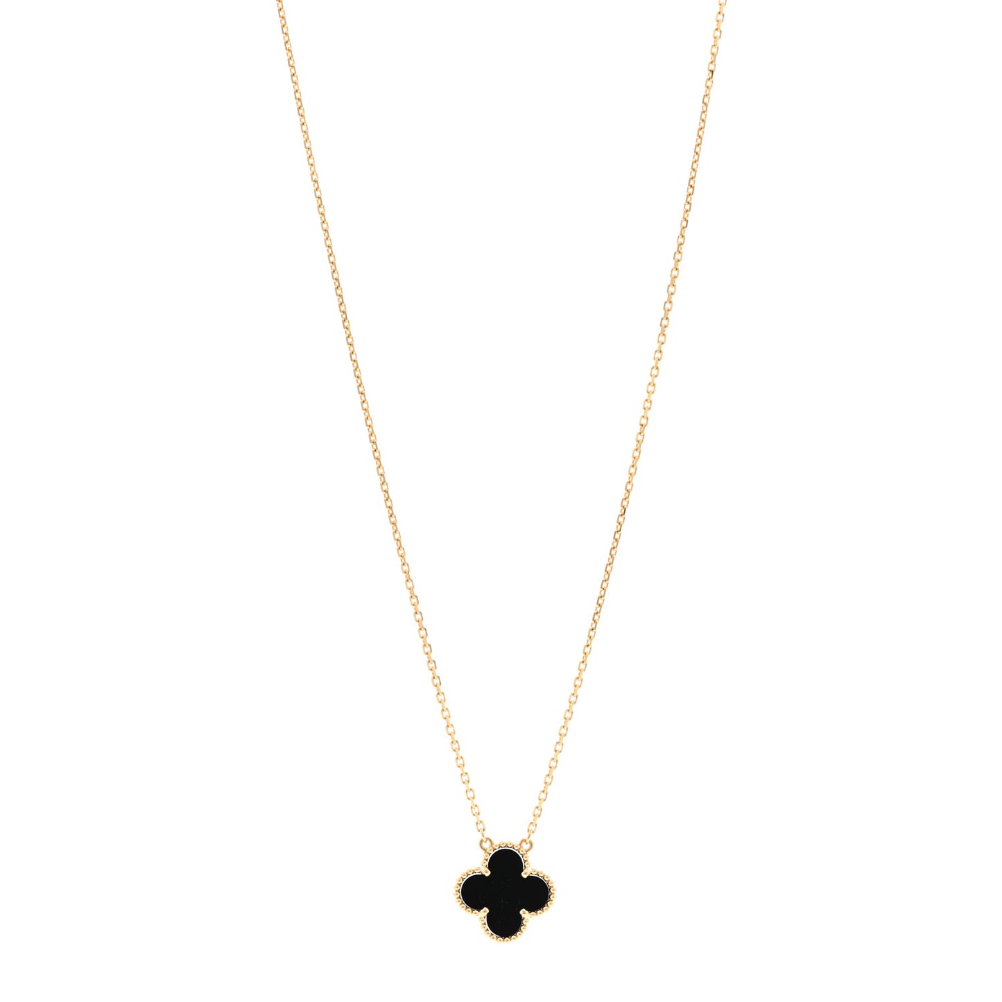 18K Yellow Gold Black Onyx Vintage Alhambra Pendant Necklace