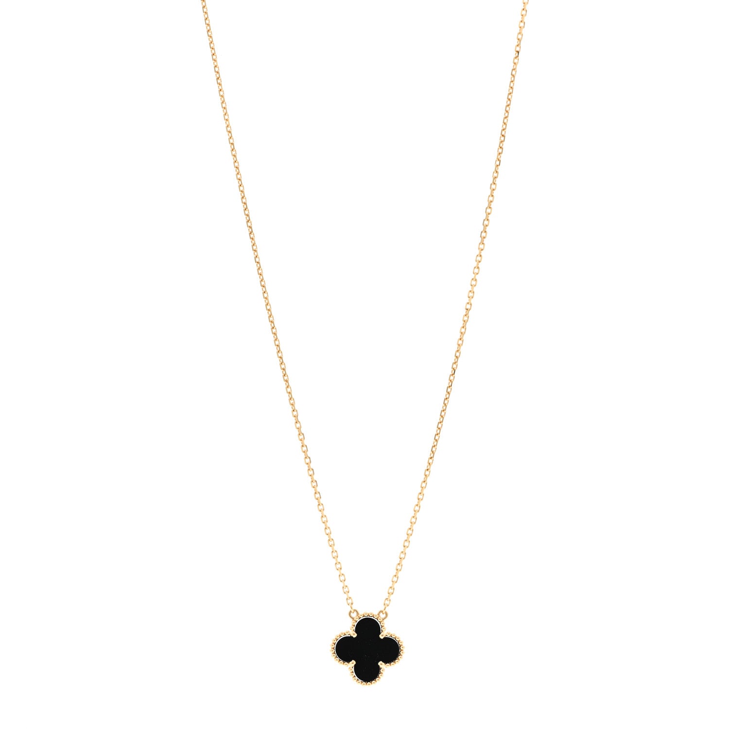 Van Cleef & Arpels 18K Yellow Gold Black Onyx Vintage Alhambra Pendant Necklace 1 of 5