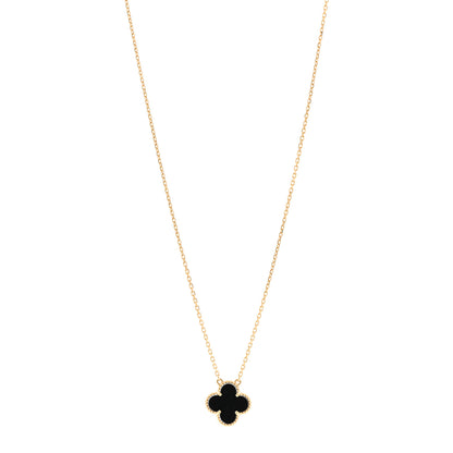 Van Cleef & Arpels 18K Yellow Gold Black Onyx Vintage Alhambra Pendant Necklace 1 of 5