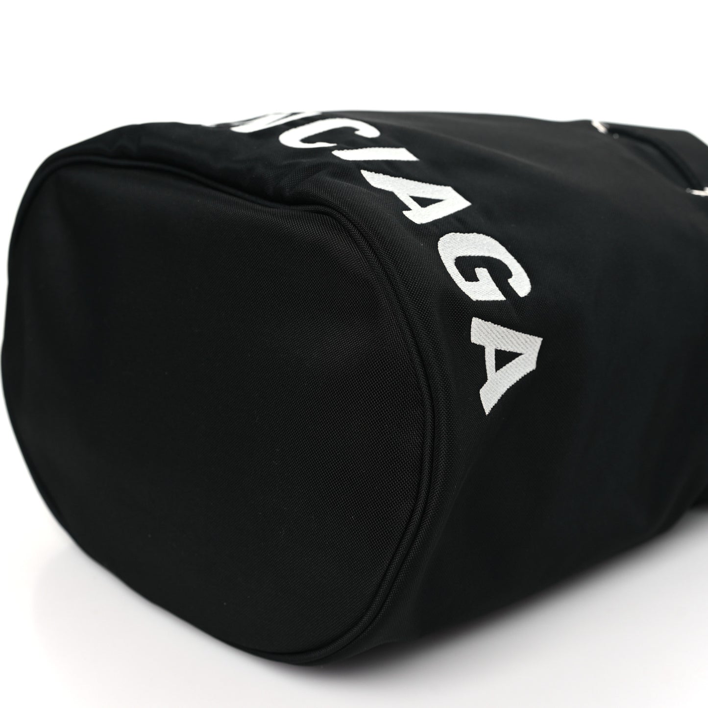 Recycled Sport Nylon Logo Embroidered Small Wheel Drawstring Bucket Bag Black