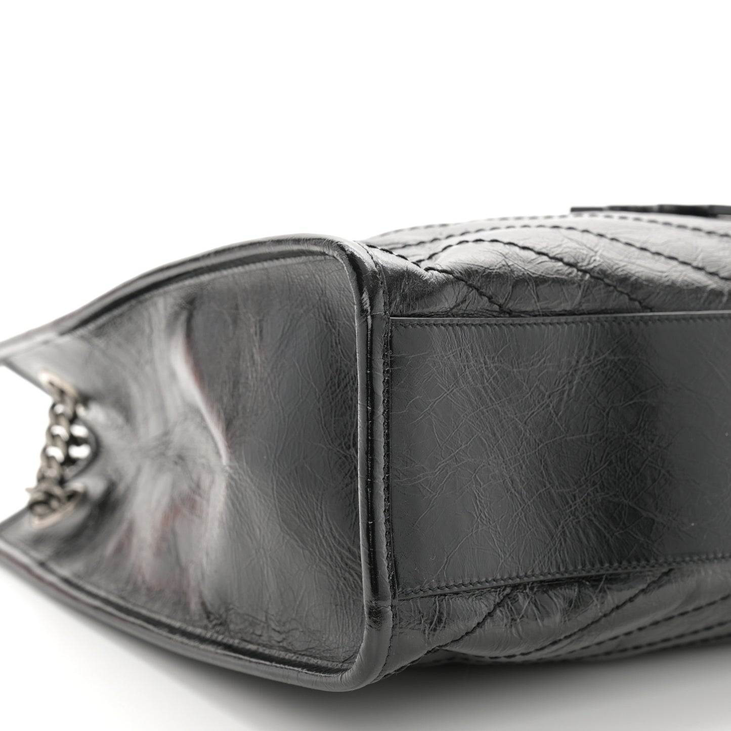 Crinkled Calfskin Matelasse Monogram Medium Niki Shopper Tote Black