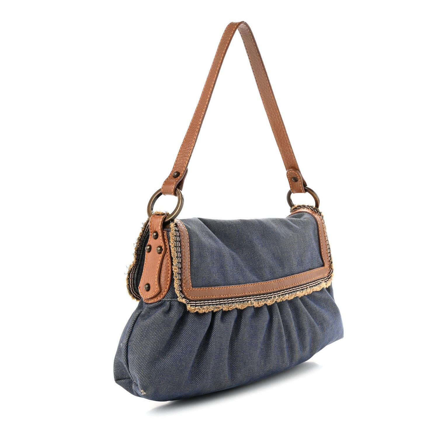 Denim Small Media Jeans Chef Shoulder Bag Blue Cuoio