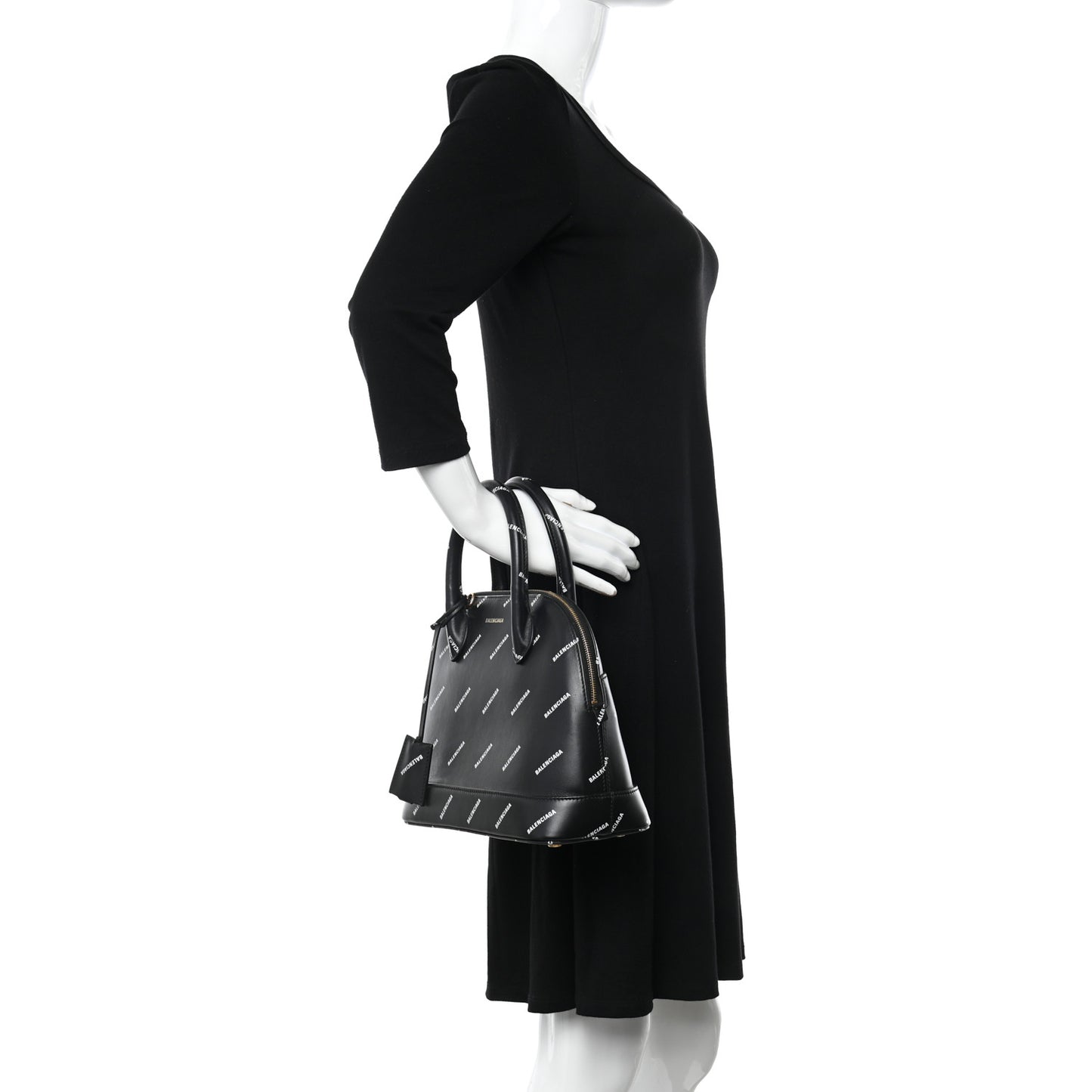 Calfskin Allover Logo S Ville Top Handle Bag Black White