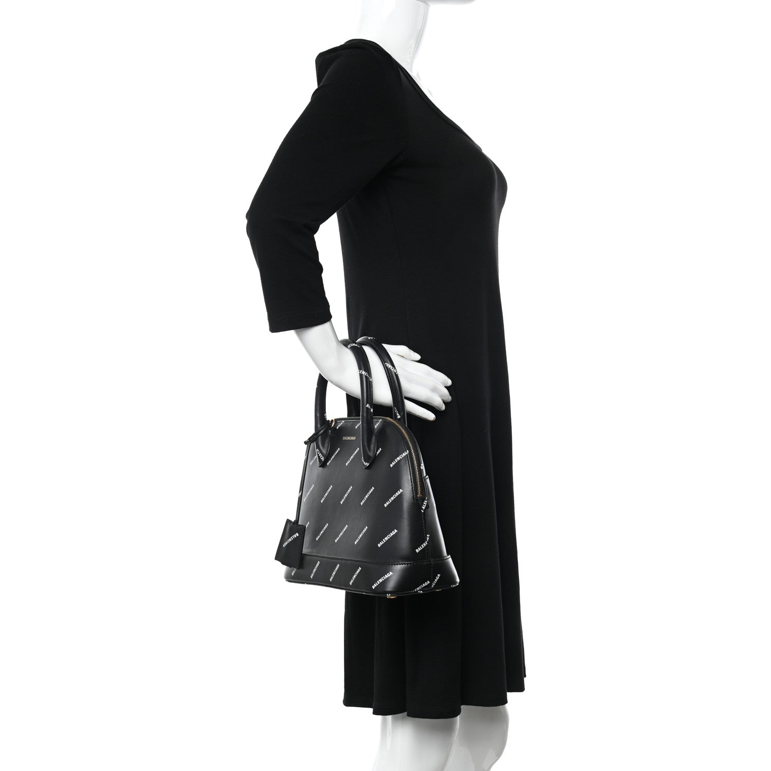 Balenciaga Calfskin Allover Logo S Ville Top Handle Bag Black White 2 of 22