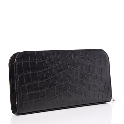Saint Laurent Calfskin Crocodile Embossed Classic Zip Around Continental Wallet Black 3 of 8