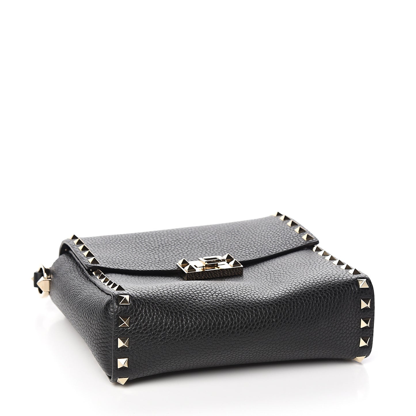 Pebbled Calfskin Rockstud Flip Lock Flap Messenger Black