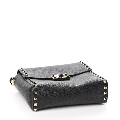 Valentino Garavani Pebbled Calfskin Rockstud Flip Lock Flap Messenger Black 3 of 8