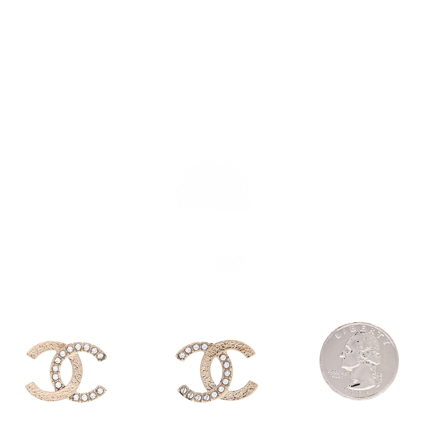 Chanel Textured Metal Crystal CC Earrings Gold 2 of 4