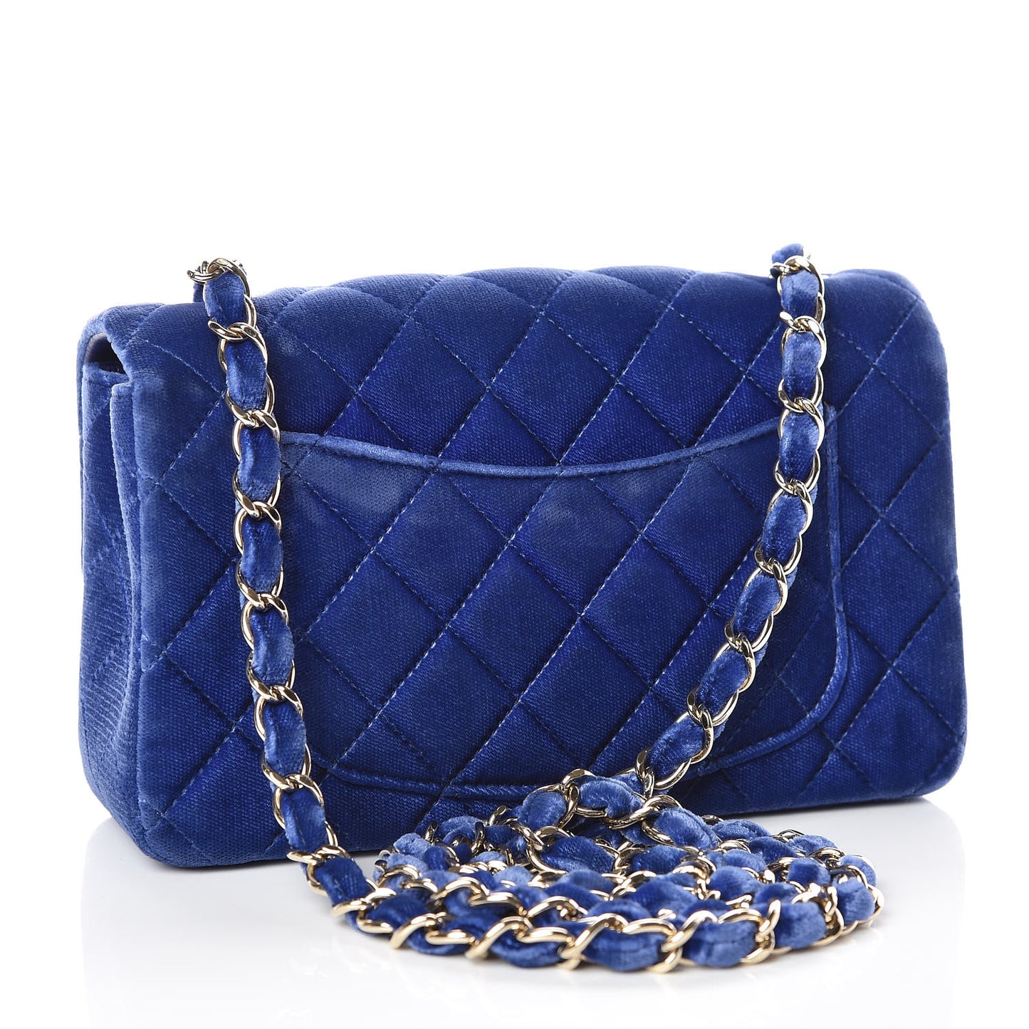Velvet Quilted Mini Rectangular Flap Blue