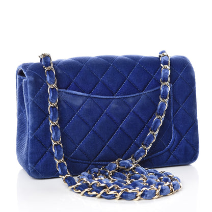 Chanel Velvet Quilted Mini Rectangular Flap Blue 3 of 10